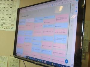 学んだことを赤、疑問等は青など色分けして振り返りを共有